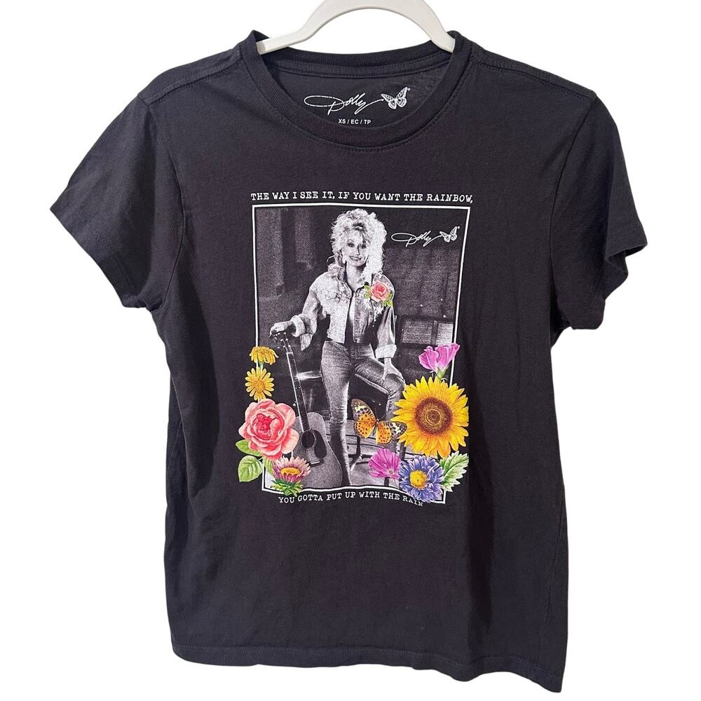 Dolly Parton "Rainbow/Rain" Graphic Tee Shirt Women's XS Country Western Boho
